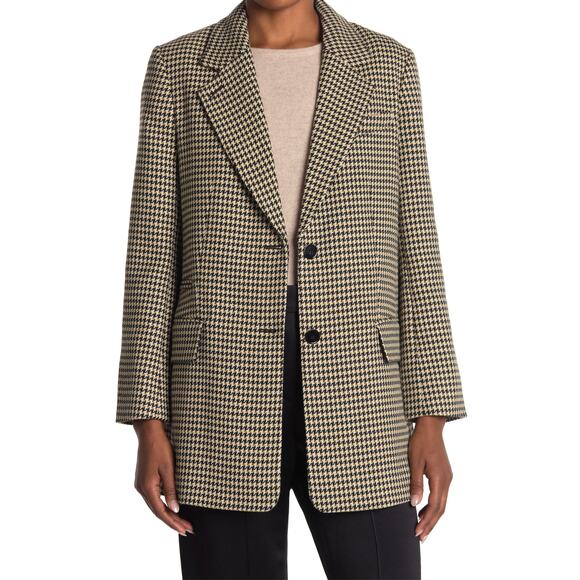 Club Monaco Houndstooth Wool-Blend Blazer Black Cream Tailored Jacket M - Picture 1 of 8